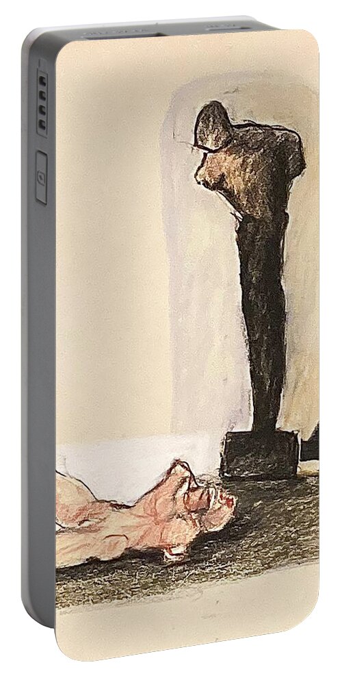 Silhouette Portable Battery Charger featuring the drawing Guilt by David Euler