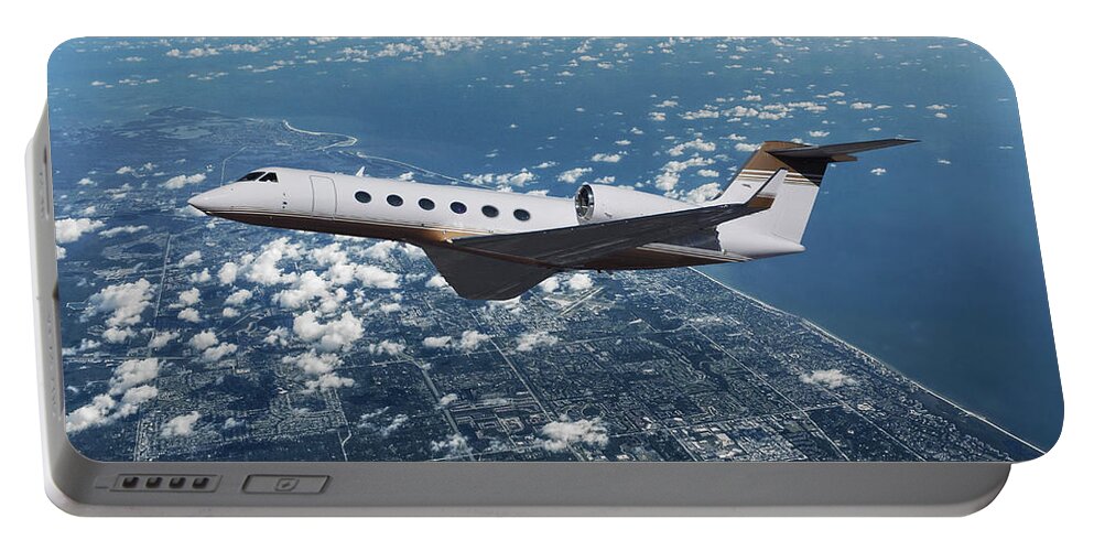  Portable Battery Charger featuring the mixed media Gulfstream 550 Business Jet #1 by Erik Simonsen