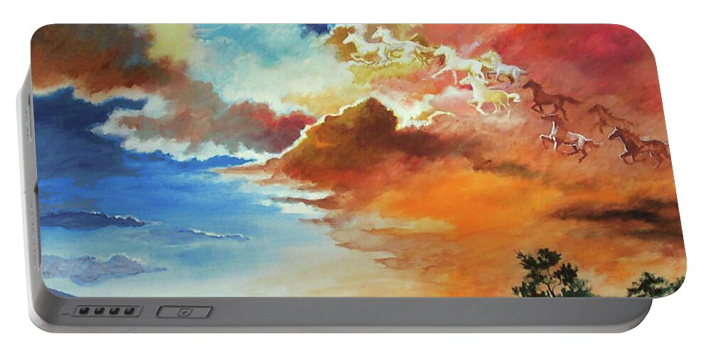 Surreal Portable Battery Charger featuring the painting Heaven's Horses #1 by Pat Wagner