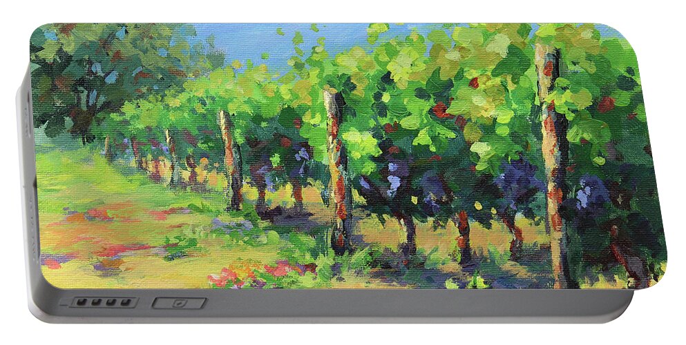 Landscape Portable Battery Charger featuring the painting In the Vineyard #1 by Karen Ilari