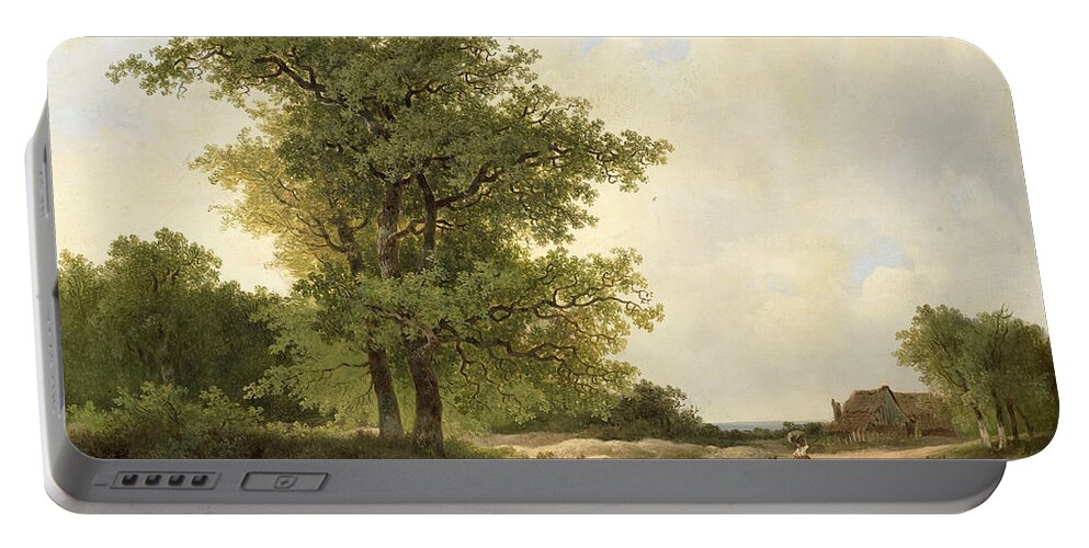 Johannes Warnardus Bilders Portable Battery Charger featuring the painting Landscape with Farmstead #2 by Johannes Warnardus Bilders