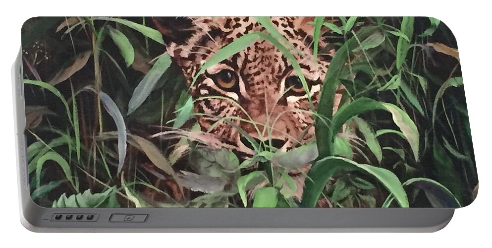 Leopard Portable Battery Charger featuring the painting Leopard In Jungle by Judy Rixom