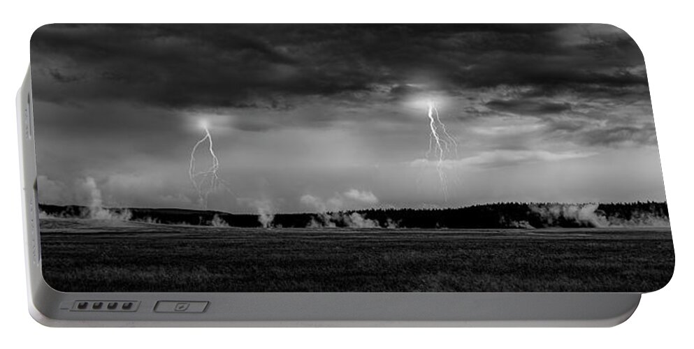 Yellowstone Portable Battery Charger featuring the photograph Lightning and Geysers in Yellowstone by Don Hoekwater Photography