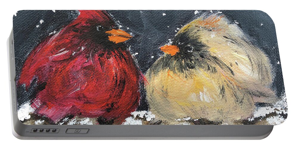 Cardinals Portable Battery Charger featuring the painting Love at First Flight by Roxy Rich