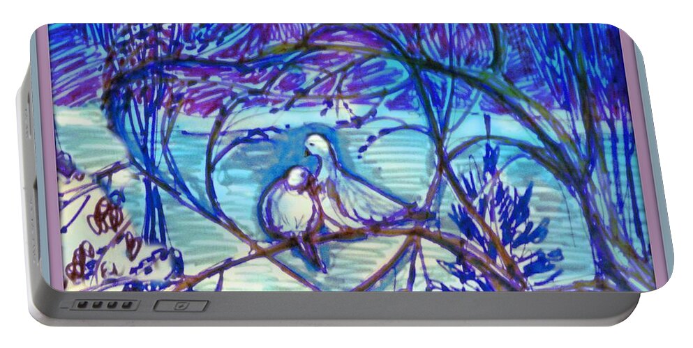 Felt Pen Doodle That Held Good Possibilities Of Becoming A Poster At Present Is Still Refrigerator Art Portable Battery Charger featuring the painting Love in the time of old age by Annie Gibbons