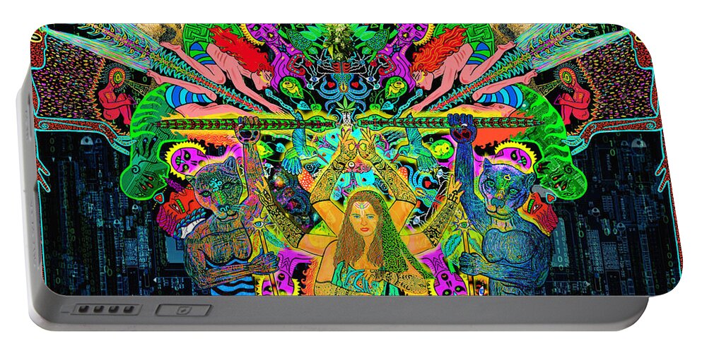Visionary Art Portable Battery Charger featuring the mixed media Madre Medicina y Los Espiritos Poderosos #1 by Myztico Campo
