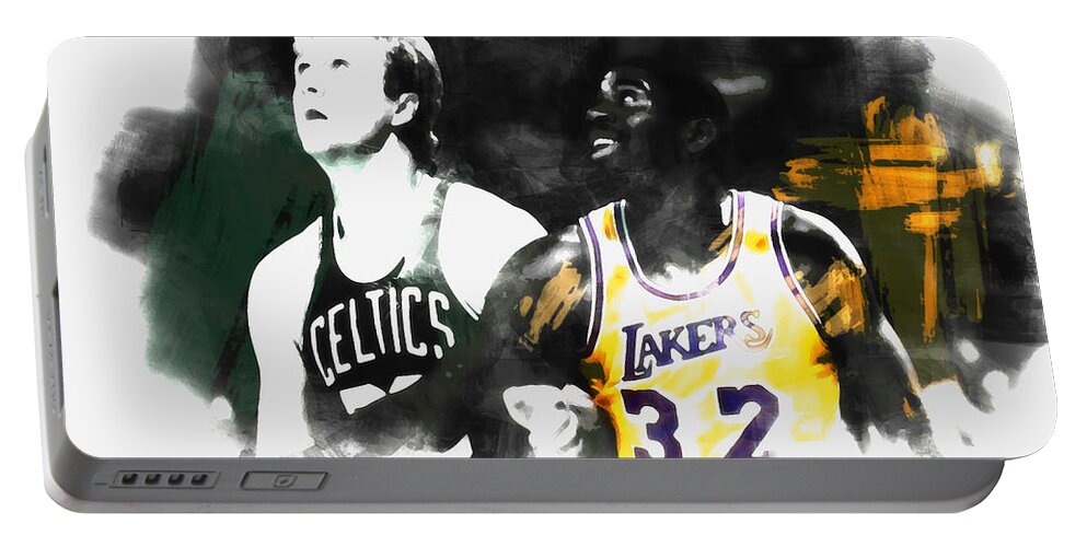 Larry Bird Portable Battery Charger featuring the mixed media Magic Johnson and Larry Bird 1a #2 by Brian Reaves