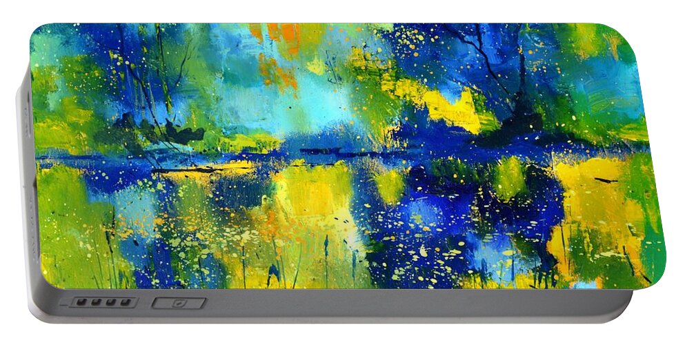 Abstract Portable Battery Charger featuring the painting Magic pond #1 by Pol Ledent