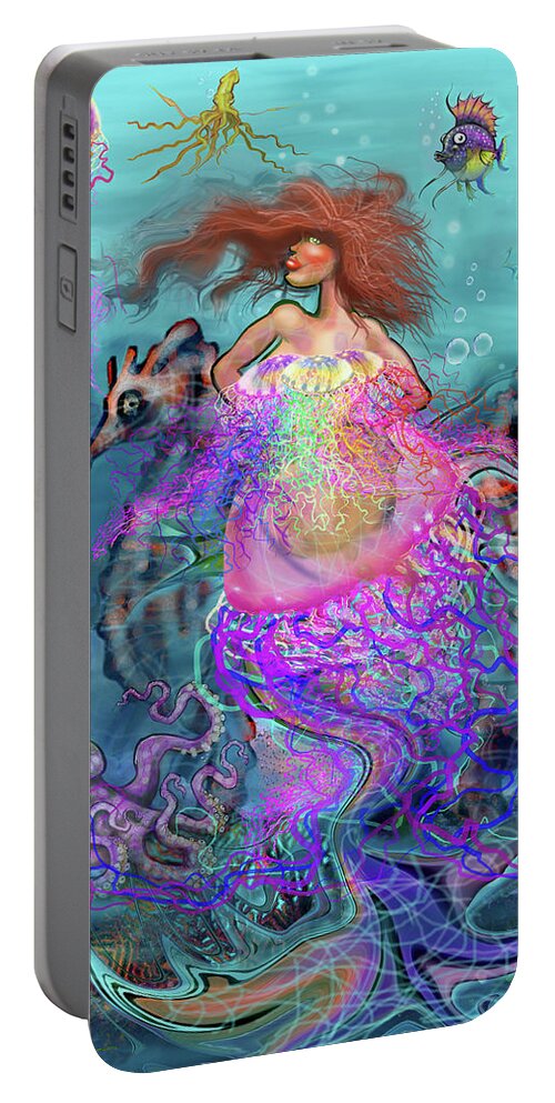 Mermaid Portable Battery Charger featuring the digital art Mermaid Jellyfish Dress #1 by Kevin Middleton