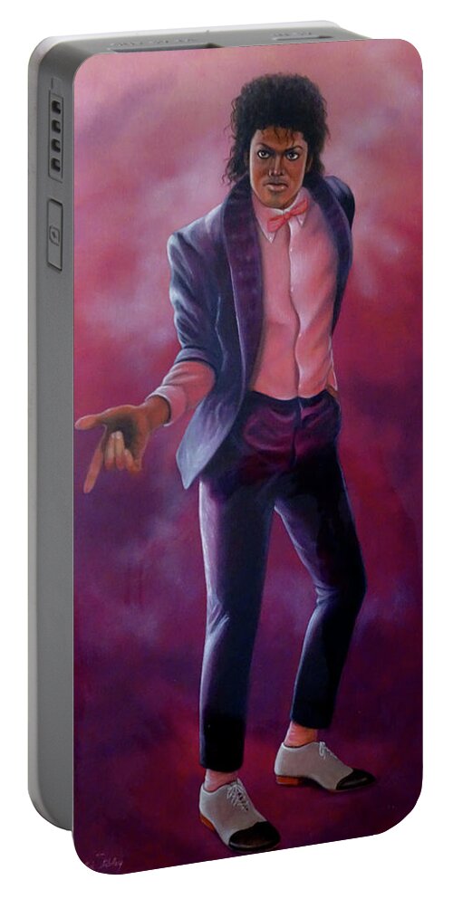 Michael Portable Battery Charger featuring the painting Michael Jackson by Loxi Sibley