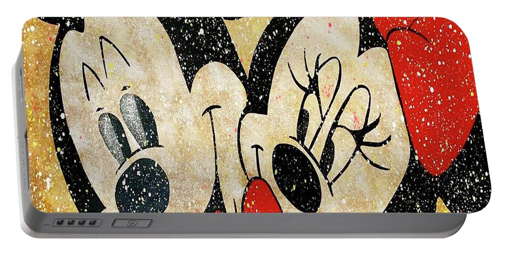 Minnie Mouse Portable Battery Charger featuring the painting Mickey and Minnie Mouse In Love #5 by Kathleen Artist PRO