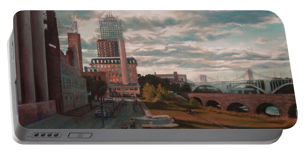 Oil Portable Battery Charger featuring the painting Mill Town #1 by Heidi E Nelson