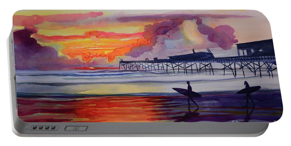 Beach Paintings Portable Battery Charger featuring the painting Morning Surf #1 by Julianne Felton