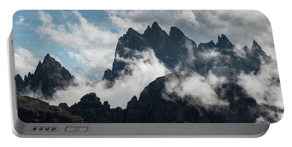 Dolomite Mountains Portable Battery Charger featuring the photograph Mountain peaks at Tre cime area in Italy #1 by Michalakis Ppalis