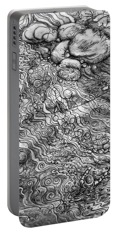 Art Portable Battery Charger featuring the drawing Mr Brown, The Coachman, and Me by Michael Gross