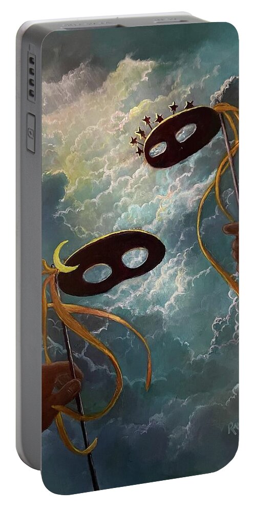 Night Portable Battery Charger featuring the painting Night Celebrates Day. Hands to Heaven series. by Rand Burns
