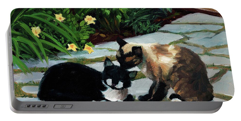 Cats Portable Battery Charger featuring the painting Nikki and Oreo #1 by Alice Leggett