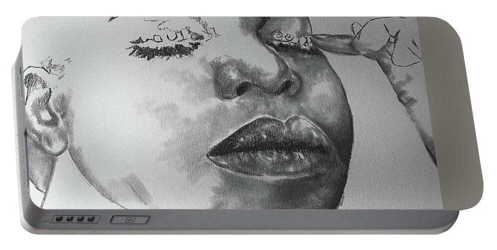  Portable Battery Charger featuring the drawing Nina by Angie ONeal