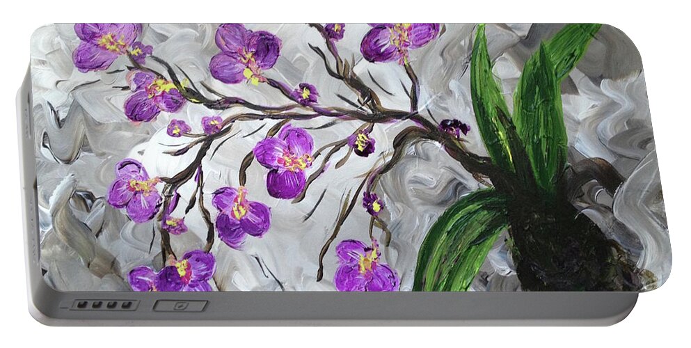 Flowers Portable Battery Charger featuring the painting Purple Orchids by Britt Miller