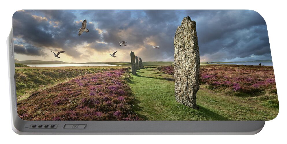 Ring Of Brodgar Portable Battery Charger featuring the photograph Ancient Stone - Photo of The Ring of Brodgar Stone Circle, Orkney #1 by Paul E Williams