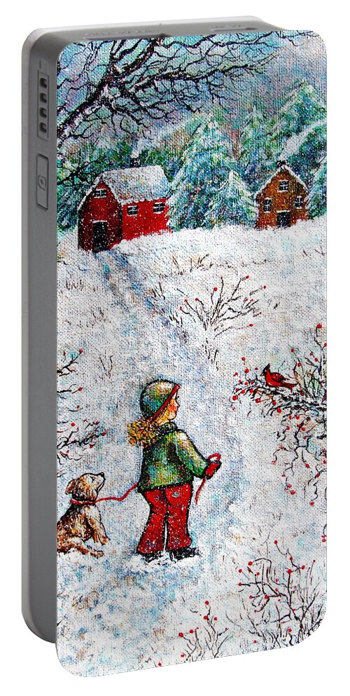 Winter Portable Battery Charger featuring the painting Pleasant Meeting by Natalie Holland