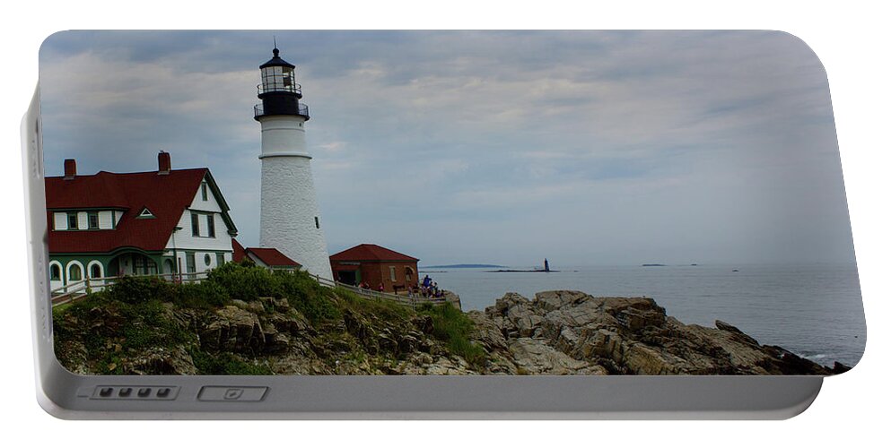  Portable Battery Charger featuring the pyrography Portland Lighthouse #1 by Annamaria Frost