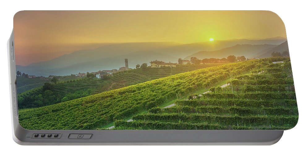 Prosecco Portable Battery Charger featuring the photograph Last Light over Prosecco Hills by Stefano Orazzini