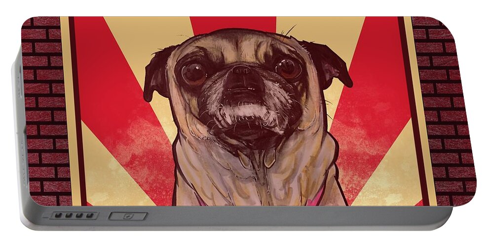 Pug Portable Battery Charger featuring the drawing Pug REVOLUTION by Canine Caricatures By John LaFree
