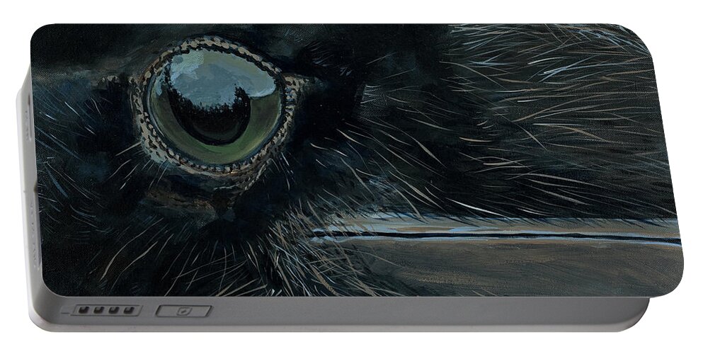 Raven Portable Battery Charger featuring the painting Raven's Eye by Les Herman