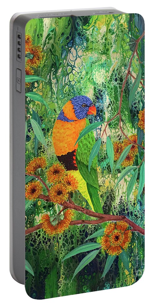 Lorikeet Portable Battery Charger featuring the painting Red-collared Lorikeet by Lucy Arnold
