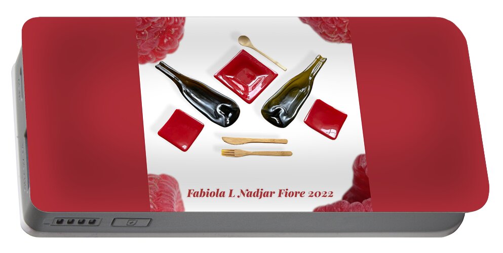Red Portable Battery Charger featuring the photograph Red Glass Dinner Ware #1 by Fabiola L Nadjar Fiore