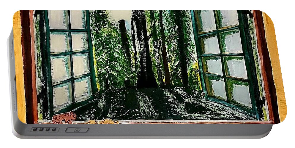 Window Portable Battery Charger featuring the painting Room with a View by Amy Kuenzie