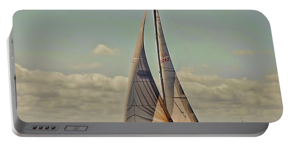 Sailboat Portable Battery Charger featuring the digital art Sailboat Race in Rye, New York by Cordia Murphy
