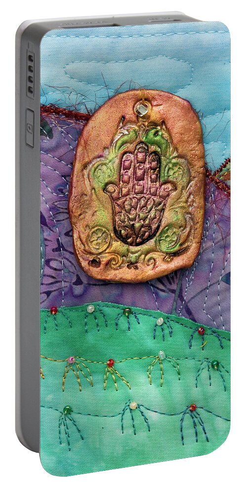 Shrine To Land And Sky Portable Battery Charger featuring the mixed media Shrine to Land and Sky D by Vivian Aumond