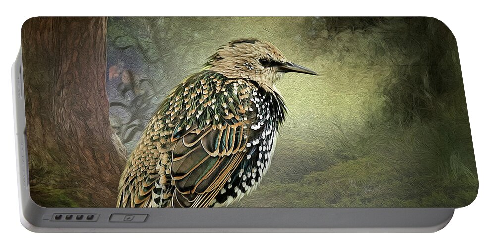 Starling Portable Battery Charger featuring the digital art Starling #2 by Maggy Pease