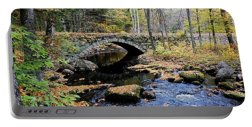 Stone Arch Autumn New England Hampshire Nh Bridge Water Stream Trout Fishing Leaves Foliage Fall Brook Portable Battery Charger featuring the photograph Stone Arch Bridge in Autumn by Wayne Marshall Chase