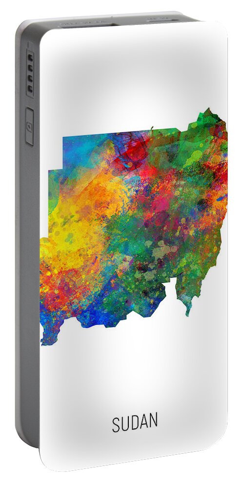 Sudan Portable Battery Charger featuring the digital art Sudan Watercolor Map #1 by Michael Tompsett