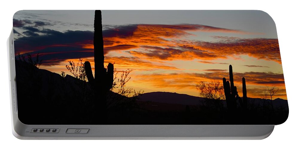 Sunrise Portable Battery Charger featuring the photograph Sunrise with Cactus #1 by Hella Buchheim