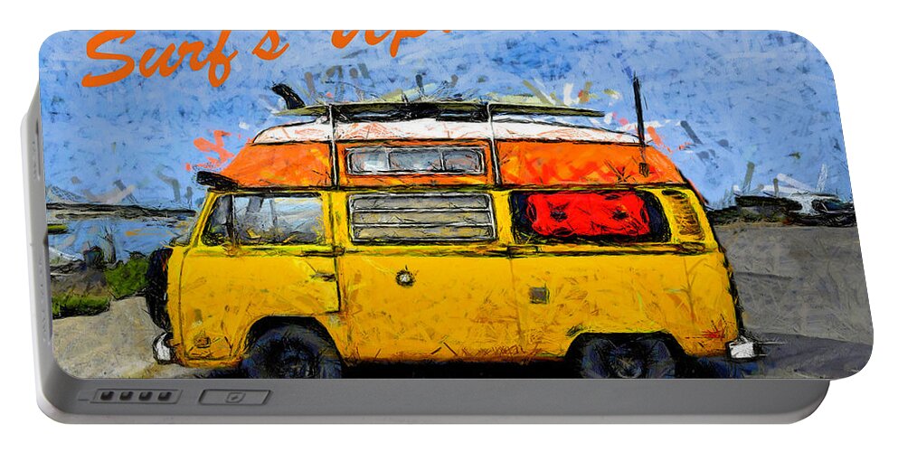 Surf's Up Vw Bus Camper Van Morro Bay. Surf's Up Portable Battery Charger featuring the photograph Surf's Up VW Bus Camper Van Morro Bay #1 by Floyd Snyder