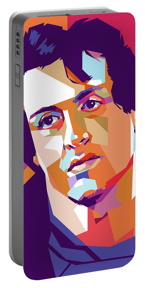 Sylvester Stallone Portable Battery Charger featuring the mixed media Sylvester Stallone by Stars on Art