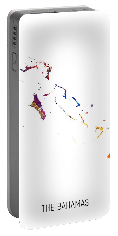 The Bahamas Portable Battery Charger featuring the digital art The Bahamas Watercolor Map by Michael Tompsett