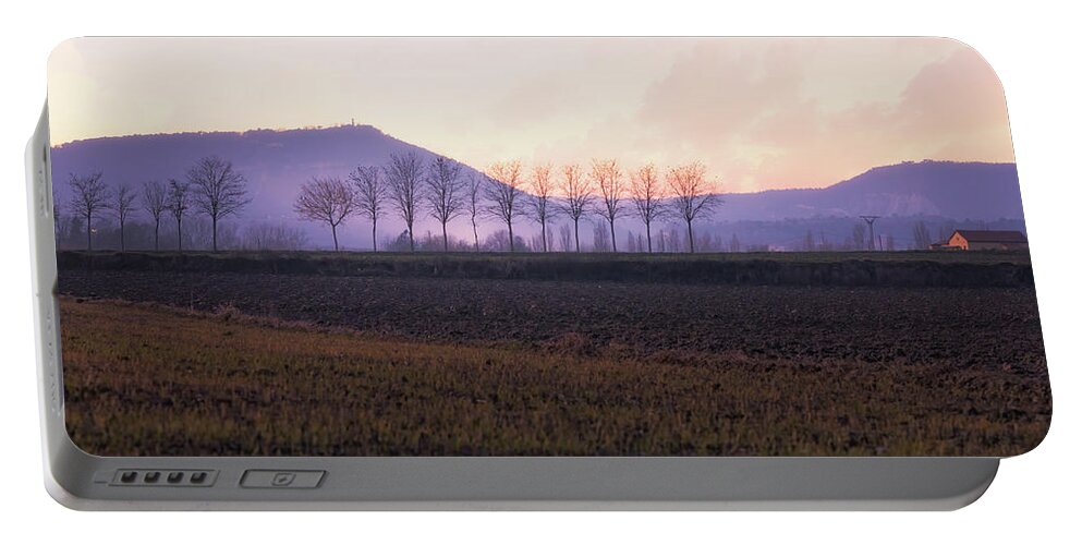 Agriculture Portable Battery Charger featuring the photograph The mist settles in the valley after sunset by Jordi Carrio Jamila