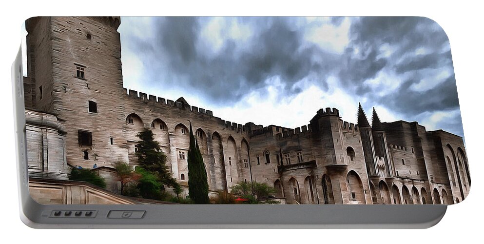 Southern France Portable Battery Charger featuring the digital art The Pope's palace in Avignon #1 by Gina Koch