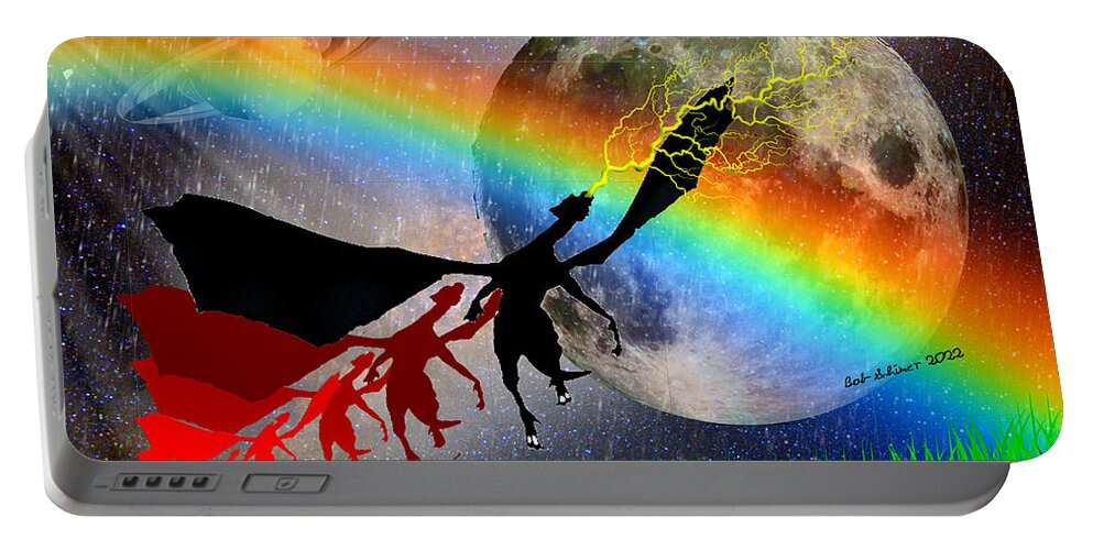 Dragon Scifi Rainbow Space Portable Battery Charger featuring the digital art There Be Dragons #1 by Bob Shimer