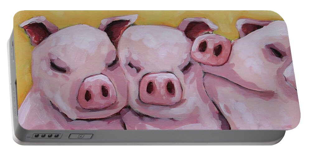 Pig Portable Battery Charger featuring the painting Three little Pigs #1 by Lucia Stewart