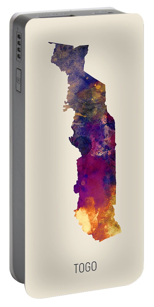 Togo Portable Battery Charger featuring the digital art Togo Watercolor Map by Michael Tompsett