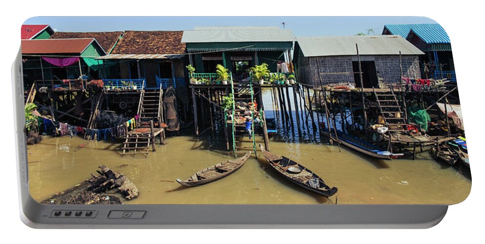 Panoramic Portable Battery Charger featuring the photograph Tonlesap lake cambodia floating village kampong khleang 4 #1 by Sonny Ryse