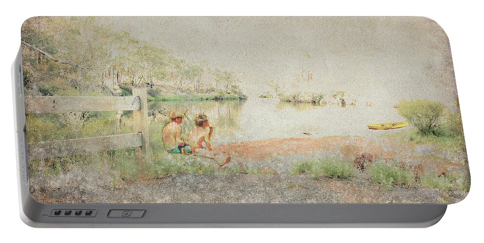River Portable Battery Charger featuring the photograph Two Boys by Elaine Teague