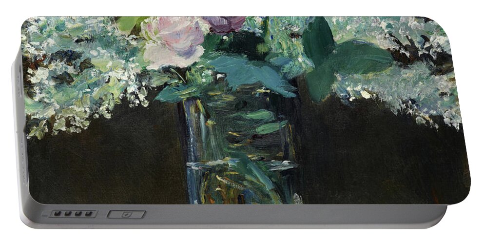 Vase Of White Lilacs And Roses Portable Battery Charger featuring the painting Vase of White Lilacs and Roses, 1883 by Edouard Manet