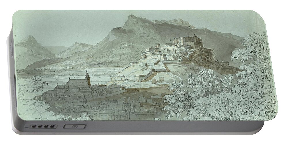 Johann Georg Von Dillis Portable Battery Charger featuring the drawing View of Salzburg #2 by Johann Georg von Dillis